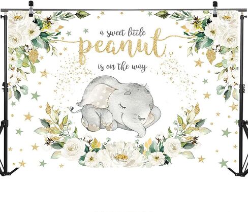 Mocsicka Elephant Baby Shower Backdrop for Girl Pink Floral Sweet Little Peanut is on Her Way Photo Backdrops Cute Elephant Baby Shower Party Cake Table Photography Background (7x5ft) in Saudi Arabia
