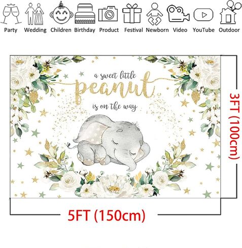 Mocsicka Elephant Baby Shower Backdrop for Girl Pink Floral Sweet Little Peanut is on Her Way Photo Backdrops Cute Elephant Baby Shower Party Cake Table Photography Background (7x5ft) in Saudi Arabia