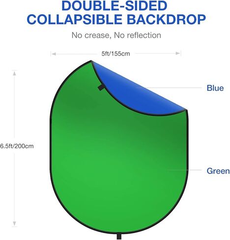 خلفية Yesker Chromakey مقاس 5 أقدام × 6.5 أقدام، شاشة خلفية 2 في 1 شاشة خضراء وشاشة زرقاء، خلفية قابلة للطي للتصوير الفوتوغرافي والألعاب والبث المباشر باللونين الأخضر والأزرق in Kuwait
