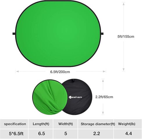 خلفية Yesker Chromakey مقاس 5 أقدام × 6.5 أقدام، شاشة خلفية 2 في 1 شاشة خضراء وشاشة زرقاء، خلفية قابلة للطي للتصوير الفوتوغرافي والألعاب والبث المباشر باللونين الأخضر والأزرق in Kuwait