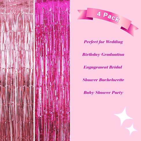 4 Pack Black and Gold Metallic Tinsel Foil Fringe Curtains 3.3×6.5 ft Photo Booth Backdrop Decor Streamers Fringe Backdrop for Birthday Wedding Engagement Baby Shower Holiday Party Decorations in Saudi Arabia
