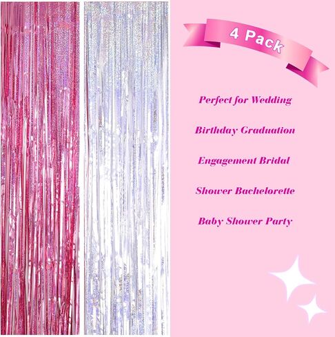 4 Pack Black and Gold Metallic Tinsel Foil Fringe Curtains 3.3×6.5 ft Photo Booth Backdrop Decor Streamers Fringe Backdrop for Birthday Wedding Engagement Baby Shower Holiday Party Decorations in Saudi Arabia