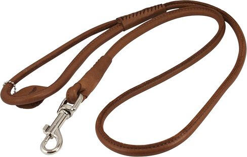 Round Genuine Rolled Leather Dog Leash 4' Long 1/2" Wide Brown for Medium Breeds in Saudi Arabia