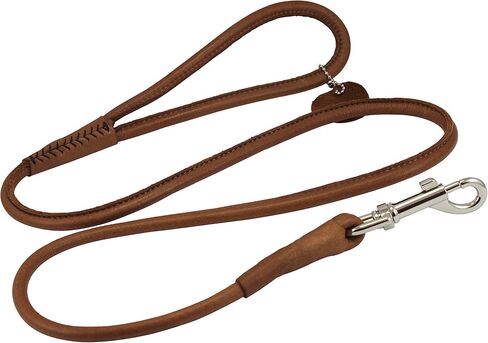 Round Genuine Rolled Leather Dog Leash 4' Long 1/2" Wide Brown for Medium Breeds in Saudi Arabia