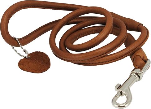 Round Genuine Rolled Leather Dog Leash 4' Long 1/2" Wide Brown for Medium Breeds in Saudi Arabia
