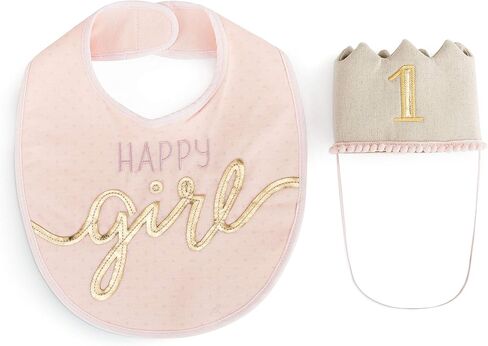 Happy Girl Birthday Soft Pink One Size Cotton Blend Fabric Hat and Bib Set in Saudi Arabia