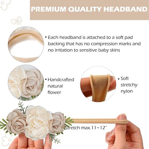 WNYUJOY طفلة الأزهار Headbands النايلون زهرة عصابات الشعر 3 قطعة إكسسوارات الشعر للأطفال حديثي الولادة الرضع الصغار in Kuwait