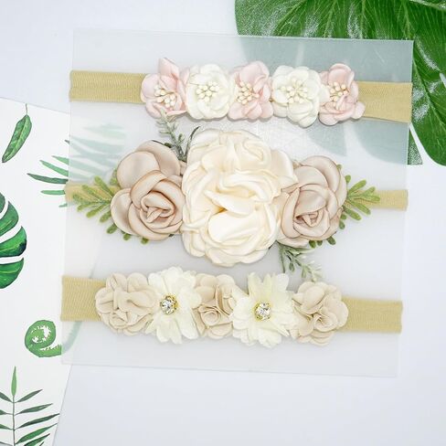 WNYUJOY طفلة الأزهار Headbands النايلون زهرة عصابات الشعر 3 قطعة إكسسوارات الشعر للأطفال حديثي الولادة الرضع الصغار in Kuwait