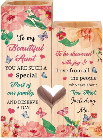 WUUCKOO to My Beautiful Aunt على شكل قلب حامل شموع خشبي، هدايا العمة من أبناء الأخوة، هدية عيد ميلاد الزفاف وعيد الشكر للعمة، حامل الشمعدان ديكور المكتب المنزلي للعمة in Saudi Arabia