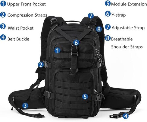 Gelindo 35L Tactical Hunting Backpacks - Military Molle Backpack Survival Bag - Small Tactical Backpack with Molle System for Men in Kuwait