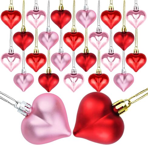 Yolyoo 24 Pieces Heart Shaped Ornaments for Valentine's Day Christmas Heart Ornaments for Home Wedding Party Hanging Decoration (Pink) in Kuwait