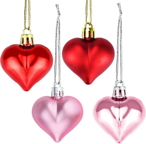 Yolyoo 24 Pieces Heart Shaped Ornaments for Valentine's Day Christmas Heart Ornaments for Home Wedding Party Hanging Decoration (Pink) in Kuwait