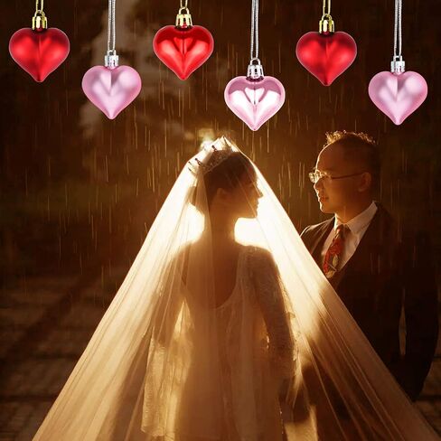 Yolyoo 24 Pieces Heart Shaped Ornaments for Valentine's Day Christmas Heart Ornaments for Home Wedding Party Hanging Decoration (Pink) in Kuwait