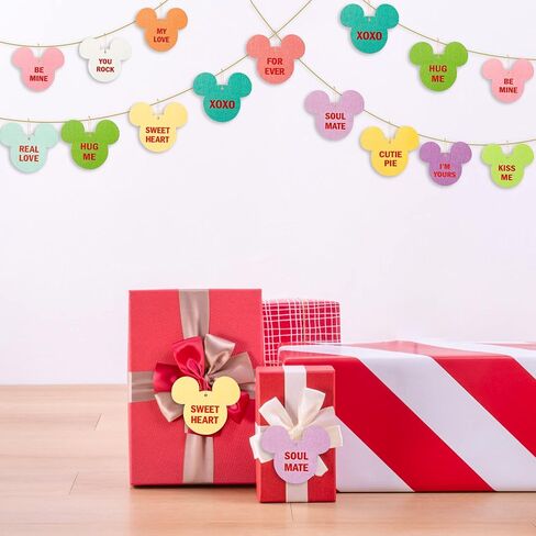 Andi Cppss 37PCS Valentine Mouse Candy Heart Wooden Hanging Ornament Decor, Mouse Wooden Slices with Ropes for Valentine's Day, Valentine Sweet Conversation Hanging Ornaments, Valentine Hanging Tags in Kuwait