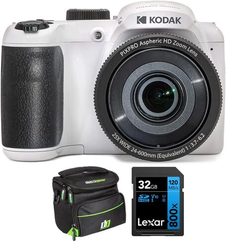 Kodak PIXPRO Astro Zoom AZ255-WH 16MP Digital Camera, 25X Optical Zoom, White Bundle with Lexar 32GB High-Performance 800x UHS-I SDHC Memory Card + Deco Photo Camera Bag in Saudi Arabia