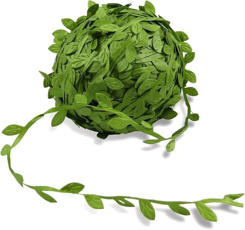 2 Rolls 66 Ft Leaf Ribbon, Burlap Twine Ribbon, Green Leaves Artificial Vines Decor, Used for Jungle Party Wedding Garden Home Decor in Saudi Arabia