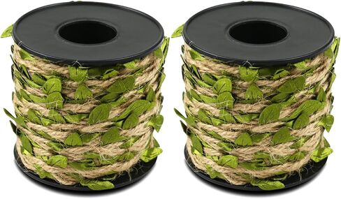 2 Rolls 66 Ft Leaf Ribbon, Burlap Twine Ribbon, Green Leaves Artificial Vines Decor, Used for Jungle Party Wedding Garden Home Decor in Saudi Arabia