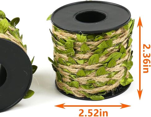 2 Rolls 66 Ft Leaf Ribbon, Burlap Twine Ribbon, Green Leaves Artificial Vines Decor, Used for Jungle Party Wedding Garden Home Decor in Saudi Arabia