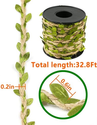 2 Rolls 66 Ft Leaf Ribbon, Burlap Twine Ribbon, Green Leaves Artificial Vines Decor, Used for Jungle Party Wedding Garden Home Decor in Saudi Arabia