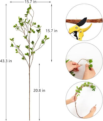 Focalmotors 3 قطع سيقان صناعية فروع صناعية 43.3 بوصة لمسة حقيقية فروع شجرة وهمية لمزهرية باقة الزهور ديكور المنزل والمكتب الأخضر in Kuwait