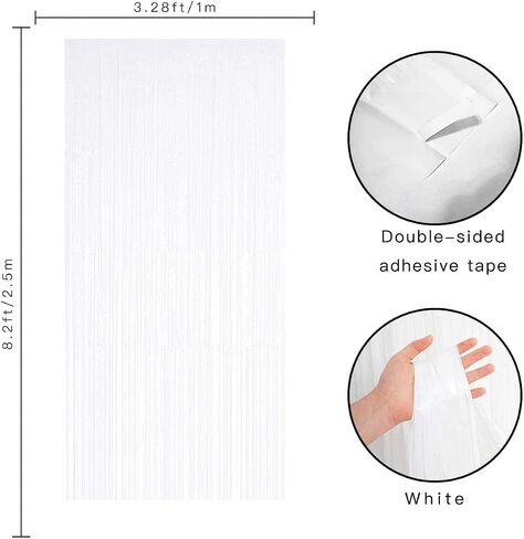JOYYU White Foil Fringe Curtain, 2PCS 3.28FT x 8.2FT Metallic Tinsel Door Curtains Photo Booth Backdrop for Wedding Birthday Bridal Shower Baby Shower Bachelorette Christmas Party Decorations in Saudi Arabia