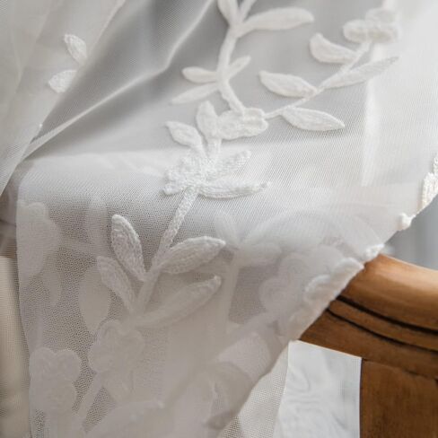 Melodieux Flower Embroidery Sheer Curtain for Living Room Patio Sliding Door Wide Window Rod Pocket Voile Drape, White Flower, 100 by 84 Inch (1 Panel) in Saudi Arabia