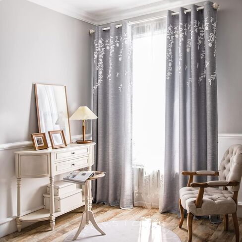 Melodieux Flower Embroidery Sheer Curtain for Living Room Patio Sliding Door Wide Window Rod Pocket Voile Drape, White Flower, 100 by 84 Inch (1 Panel) in Saudi Arabia