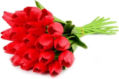 24 قطعة من زهور التوليب الاصطناعية من WESAPPINC ذات ملمس حقيقي من البولي يوريثان زهور التوليب المزيفة لترتيب باقة الزفاف وحفلات استقبال المولود الجديد وعيد الفصح والربيع وديكور غرفة الطعام والمكتب (وردي) in Kuwait