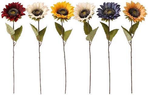 Laelfe 7PCS Artificial Sunflowers Flowers Silk Fall Sunflower Vintage Burgundy Sunflowers Decorations for Home Wedding Party Bulk Dark Center Single in Saudi Arabia