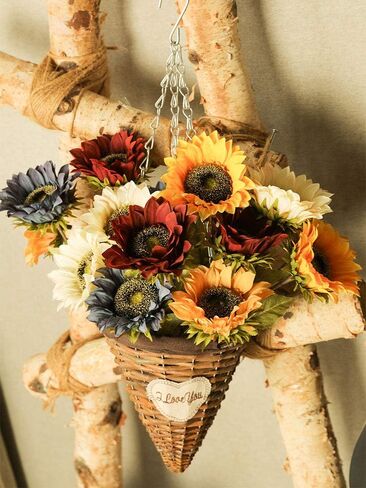 Laelfe 7PCS Artificial Sunflowers Flowers Silk Fall Sunflower Vintage Burgundy Sunflowers Decorations for Home Wedding Party Bulk Dark Center Single in Saudi Arabia