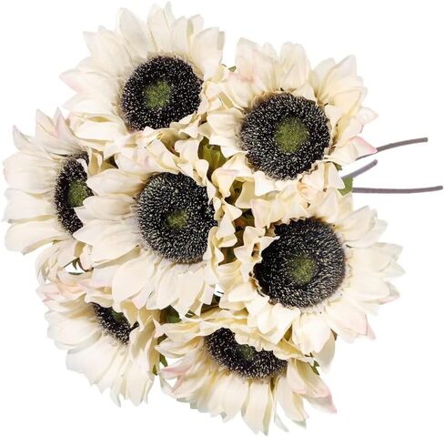 Laelfe 7PCS Artificial Sunflowers Flowers Silk Fall Sunflower Vintage Burgundy Sunflowers Decorations for Home Wedding Party Bulk Dark Center Single in Saudi Arabia