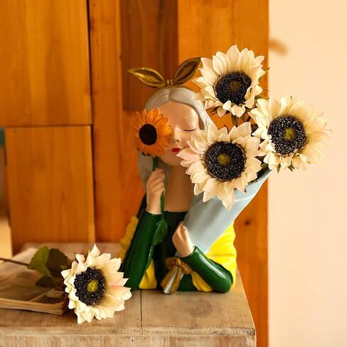 Laelfe 7PCS Artificial Sunflowers Flowers Silk Fall Sunflower Vintage Burgundy Sunflowers Decorations for Home Wedding Party Bulk Dark Center Single in Saudi Arabia