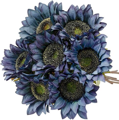 Laelfe 7PCS Artificial Sunflowers Flowers Silk Fall Sunflower Vintage Burgundy Sunflowers Decorations for Home Wedding Party Bulk Dark Center Single in Saudi Arabia