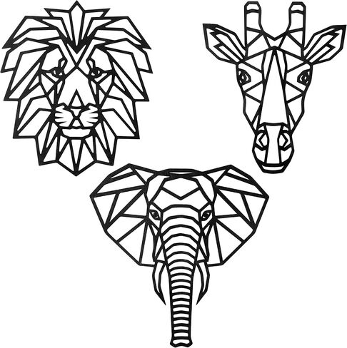 WATINC 3Pcs Safari Animals Wooden Geometric Nursery Wall Decoration Modern Art Minimalist Wall Distinctive Pattern for Bedroom Living Dining Room Natural Themed House Great Gift in Saudi Arabia