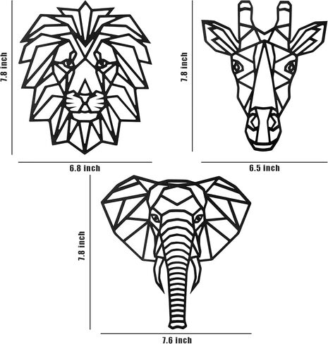WATINC 3Pcs Safari Animals Wooden Geometric Nursery Wall Decoration Modern Art Minimalist Wall Distinctive Pattern for Bedroom Living Dining Room Natural Themed House Great Gift in Saudi Arabia