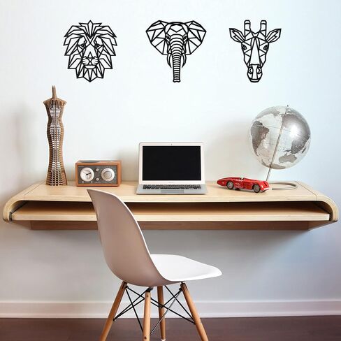 WATINC 3Pcs Safari Animals Wooden Geometric Nursery Wall Decoration Modern Art Minimalist Wall Distinctive Pattern for Bedroom Living Dining Room Natural Themed House Great Gift in Saudi Arabia