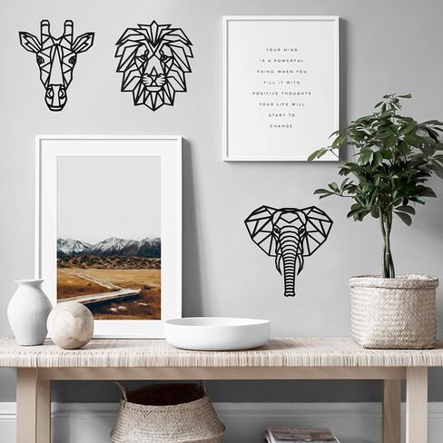 WATINC 3Pcs Safari Animals Wooden Geometric Nursery Wall Decoration Modern Art Minimalist Wall Distinctive Pattern for Bedroom Living Dining Room Natural Themed House Great Gift in Saudi Arabia