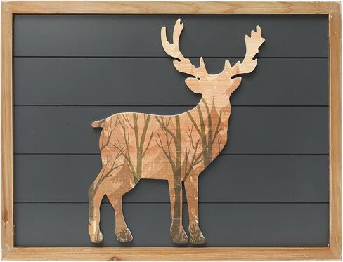 SwallowLiving 21 x 16 Inches Cabin Deer Wall Decor Large 3D Deer Rustic Wooden Forest Mountain Wall Art Woodland Decorative Farmhouse Wildlife Lodge Animal Elk Wood Framed Decor in Saudi Arabia