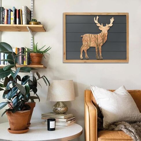 SwallowLiving 21 x 16 Inches Cabin Deer Wall Decor Large 3D Deer Rustic Wooden Forest Mountain Wall Art Woodland Decorative Farmhouse Wildlife Lodge Animal Elk Wood Framed Decor in Saudi Arabia