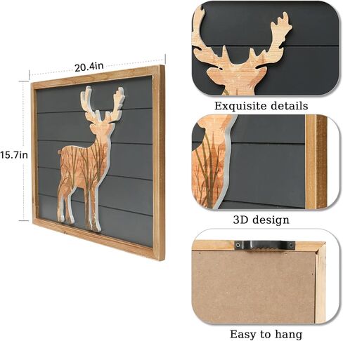 SwallowLiving 21 x 16 Inches Cabin Deer Wall Decor Large 3D Deer Rustic Wooden Forest Mountain Wall Art Woodland Decorative Farmhouse Wildlife Lodge Animal Elk Wood Framed Decor in Saudi Arabia