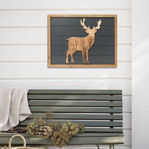 SwallowLiving 21 x 16 Inches Cabin Deer Wall Decor Large 3D Deer Rustic Wooden Forest Mountain Wall Art Woodland Decorative Farmhouse Wildlife Lodge Animal Elk Wood Framed Decor in Saudi Arabia