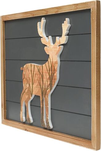 SwallowLiving 21 x 16 Inches Cabin Deer Wall Decor Large 3D Deer Rustic Wooden Forest Mountain Wall Art Woodland Decorative Farmhouse Wildlife Lodge Animal Elk Wood Framed Decor in Saudi Arabia