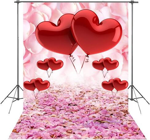 Valentine's Day Love Heart Photography Backdrops 5x7ft Pink Rose Flowers Wedding Photo Background for Pictures Newborn Bridal Shower Birthday Party Banner Decor Mother's Day Photo Studio Props in Saudi Arabia
