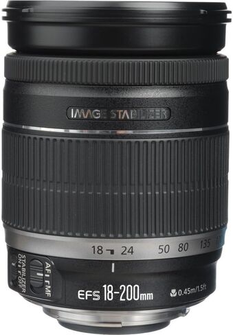 Canon EF-S 18-200mm f/3.5-5.6 is Lens (2752B002) + Filter Kit + Backpack + 64GB Card + Lens Pouch + Card Reader + Flex Tripod + Memory Wallet + Cap Keeper + Cleaning Kit + Hand Strap + More (Renewed) in Saudi Arabia
