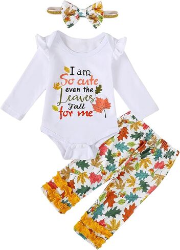 ملابس خريفية للأطفال حديثي الولادة من Aslaylme ملابس خريفية للأطفال أنا لطيفة جدًا حتى سقوط أوراق الشجر بالنسبة لي بدلة على شكل أوراق القيقب in Kuwait