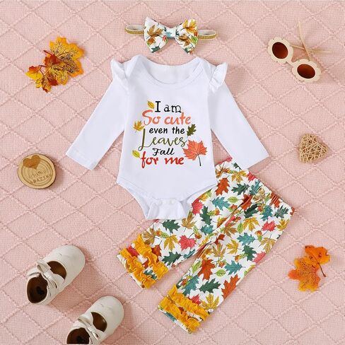 ملابس خريفية للأطفال حديثي الولادة من Aslaylme ملابس خريفية للأطفال أنا لطيفة جدًا حتى سقوط أوراق الشجر بالنسبة لي بدلة على شكل أوراق القيقب in Kuwait