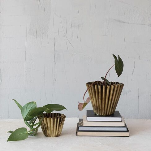 Creative Co-Op Pleated Metal Vase, Antique Brass Finish Planter in Saudi Arabia