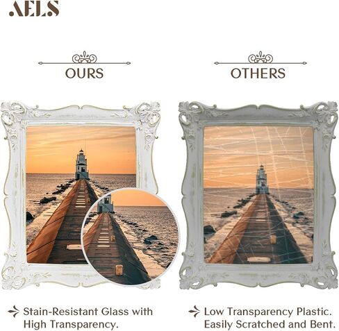 إطار صورة عتيق مقاس 4 × 6 بوصة من AELS، إطارات صور عتيقة أنيقة مع واجهة زجاجية، عرض للصور، تعليق على الحائط على سطح الطاولة، أفكار للهدايا، أبيض عتيق in Kuwait