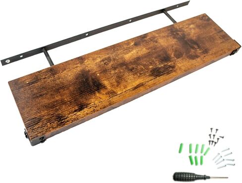 أرفف عائمة لواقي الفم المحارب للحمام والمطبخ - تخزين ديكور المزرعة الريفية ورفوف عرض الحائط، مجموعة من 2، بني in Kuwait