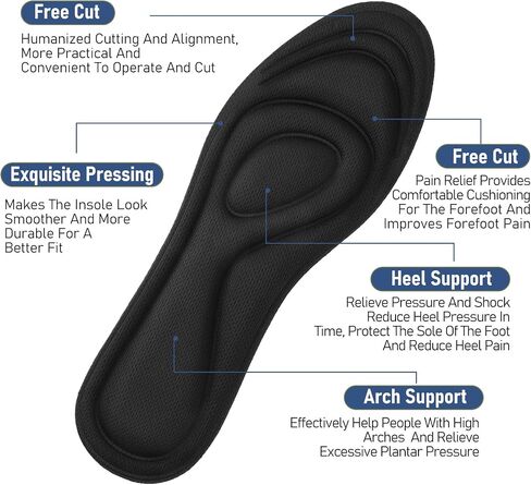 WLLHYF 2Pair Memory Foam Insoles, Shoe Insoles for Women Man Replacement Shoe Inserts Comfort Cushioning Shoe Inserts Shoe Pads Relieve Foot Pain(Black,Men8-11US) in Saudi Arabia